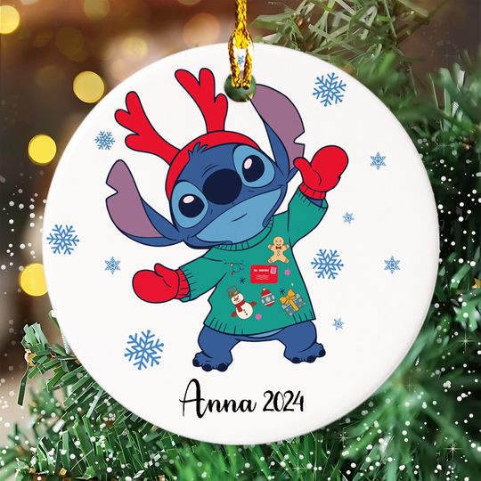 Personalized Stitch Christmas Ornament, Funny Stitchmas  Xmas Customized 2024 Christmas Tree Family Decor, Blue Dog Monster Gift For Kid