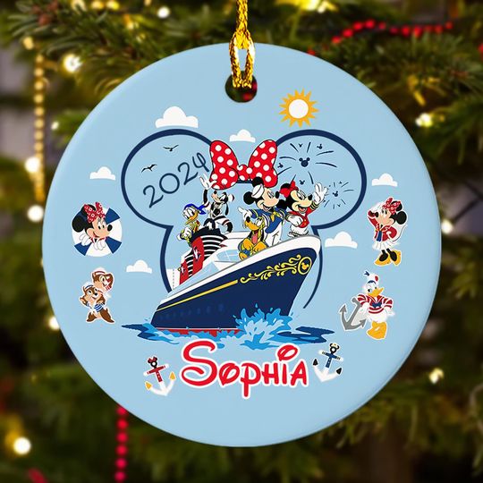 Personalized Sailor Mouse Cruise Ship Christmas Ornament, Family Trip Customized 2024 Christmas Tree Decor, Mouse Ear Xmas Gift For Kid