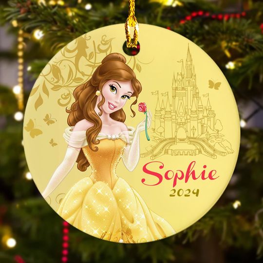 Personalized Beauty Princess Christmas Ornament, Cute Princess And Beast Customized 2024 Christmas Tree Decor, Princess Xmas Gift For Kid