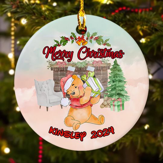 Personalized Merry Christmas Bear Ornament, Customized 2024 Christmas Tree Decor, Xmas Gift For Kid, Kids Name Ornament, Christmas Keepsake