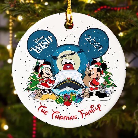 Personalized Ornament Mouse Couple With Cruise Ship, US Cartoon Movie Xmas Ornament Gift, Customized 2024 Christmas Tree Decor Gift For Kid