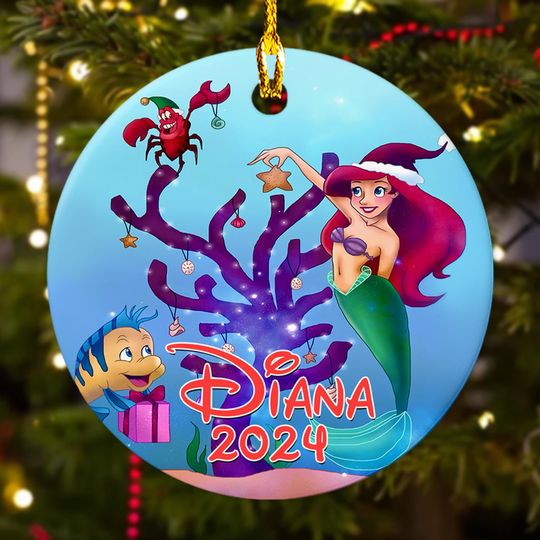 Personalized Little Princess Christmas Ornament, Mermaid Princess Customized 2024 Christmas Tree Decor, Ocean Princess Xmas Gift For Kid