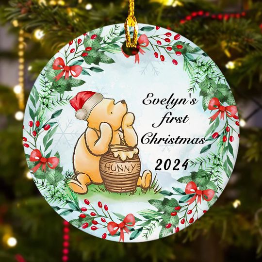 Personalized Bear Christmas Ornament, Funny Bear Customized 2024 Christmas Tree Decor, Jingle Bell Honey Bear Frist Christmas Gift For Kid