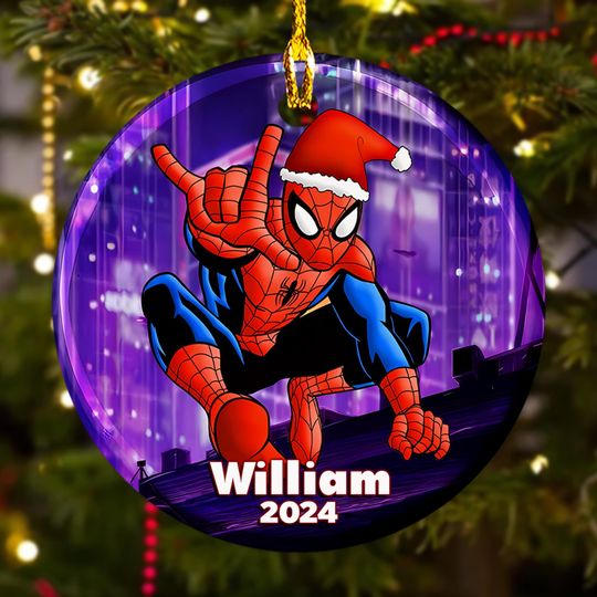 Personalized Spider Christmas Ornament, Custom Spider Santa 2024 Christmas Tree Decor, Hero Gift For Kid, Family Xmas Holiday Ornament