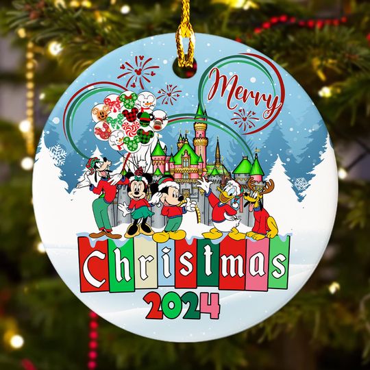 Personalized Magic Castle Anniversary Christmas Ornament, Mouse Ear Customized 2024 Christmas Tree Decor, Mouse And Friend Xmas Gift For Kid