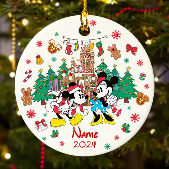 Personalized Mouse Couple Christmas Ornament, Funny Mouse Santa Hat Customized 2024 Christmas Tree Decor, Mouse Castle Xmas Gift For Kid