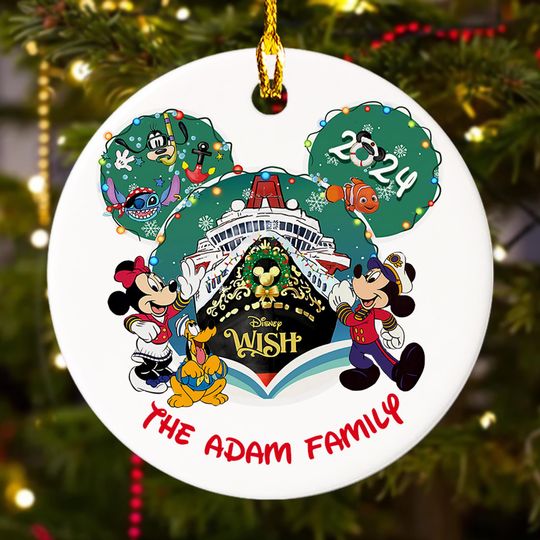 Personalized Family Cruise Trip Christmas Ornament, Mouse Ears Customized 2024 Christmas Tree Decor, Cruise Ship Xmas Gift For Kid