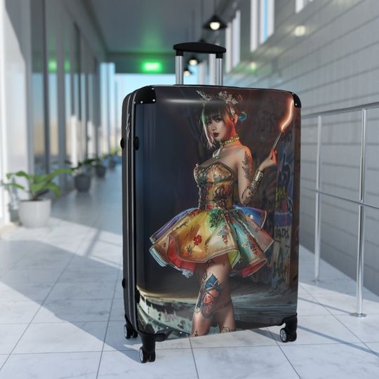 Woman Tattooed Anime Suitcase | Magical Anime Tattooed Carry-On Suitcase | Lightweight Durable Travel Bag | Bold Adventurous Luggage