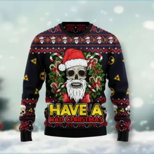 Skull Have A Rad Christmas Ugly Christmas Sweater Lightweight Xmas Gift For Dad