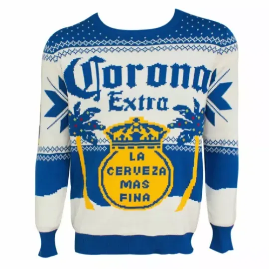 Christmas Ugly Sweater Corona Beer Cerveza Feliz Navidad Palm Tree