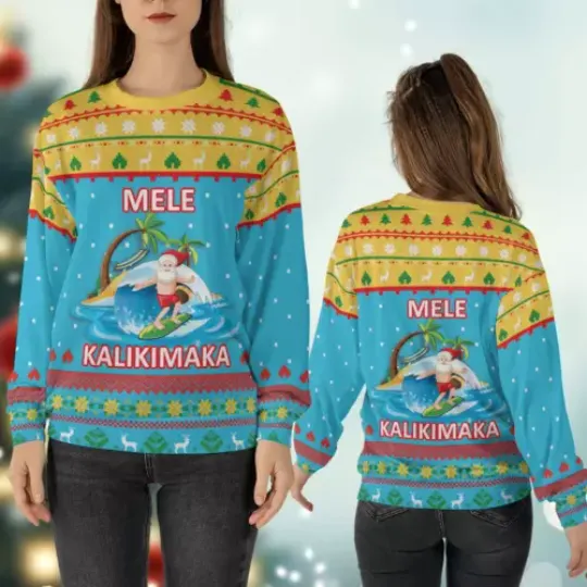 Santa Mele Kalikimaka Christmas Ugly Sweater, Ho Ho Ho Santa Sweater