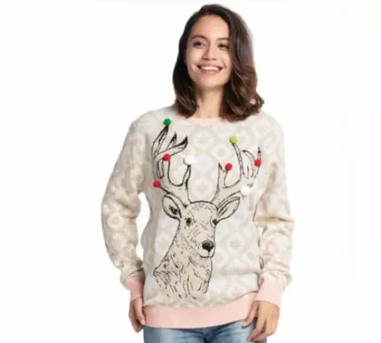 Ladies Beige Christmas jumper Size XXL UK 18-20 Acrylic,You Look UglyToday Curve