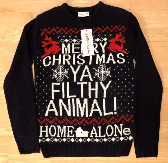 XS 36" chest Home Alone Ugly Merry Christmas Jumper Sweater Ya Filthy Animal