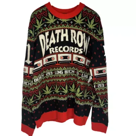 NWT Death Row Records Mens Sweater Size XL Ugly Christmas Sweater Weed Cassette