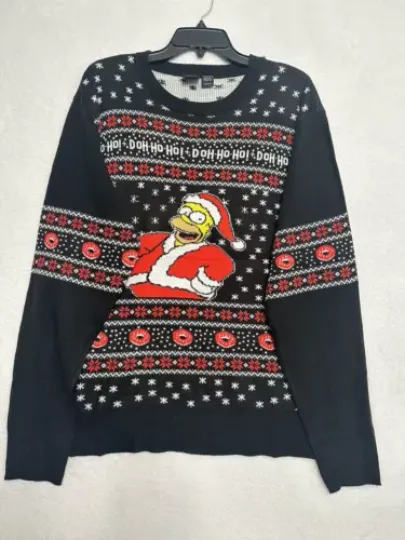 The Simpson's Mens Ugly Christmas Sweater Homer Donuts Black XLBlack NWOT