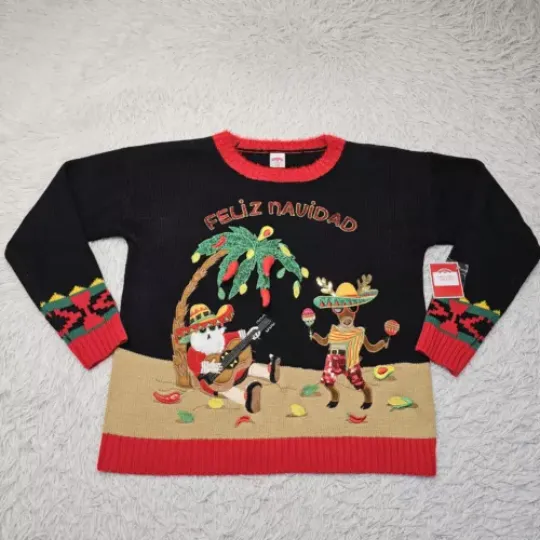 Holiday Time Women's  Ugly Christmas Sweater Size Small (4-6) NWT Feliz Navidad