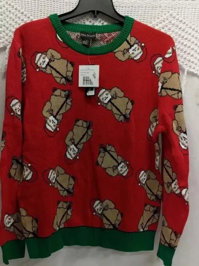 Alex Stevens Men's Santa Sloth on Razor scooter Ugly Christmas Sweater size XL