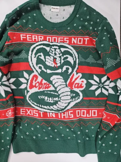 Cobra Kai Ugly Christmas Sweater Mens XL Graphic Holiday Green Red White Winter