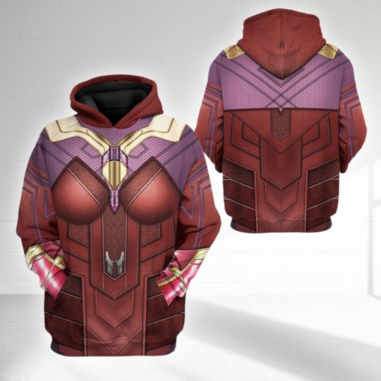 Scarlet Witch All Over Print Hoodie, Superhero Halloween Costume Outfit, Wanda Maximoff Cosplay Costume Hooded Sweatshirt, Halloween Costume Hoodie