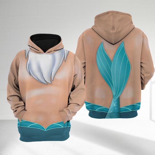 King Triton Costume Cosplay 3D T-Shirt, The Little Mermaid Dad Costume Hoodie, King Triton Men Tee, Ocean Dad Halloween Hooded Sweatshirt