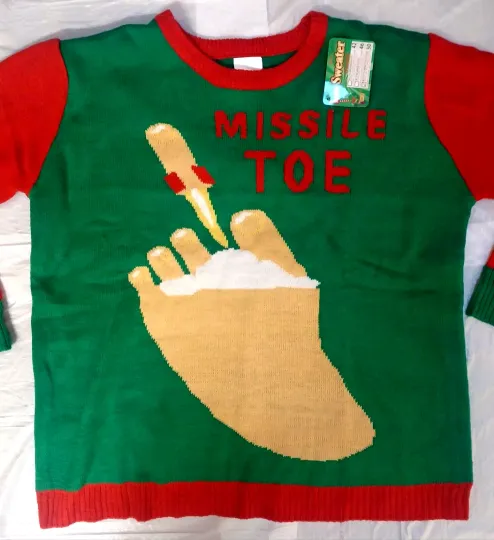 New North Pole "Missle Toe" Ugly Christmas Sweater Unisex XL 50 Mistletoe Mens