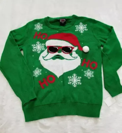 Holiday Sweater Ho Ho Ho Santa Ugly Christmas Sweater Size M Green