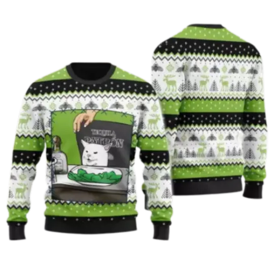 Tequila Patron Cat Meme Christmas Ugly Sweater Lightweight Funny Xmas Gift