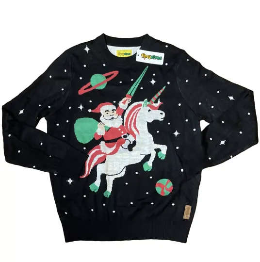 Tipsy Elves Santa Unicorn Ugly Christmas Sweater Black Size XL NEW