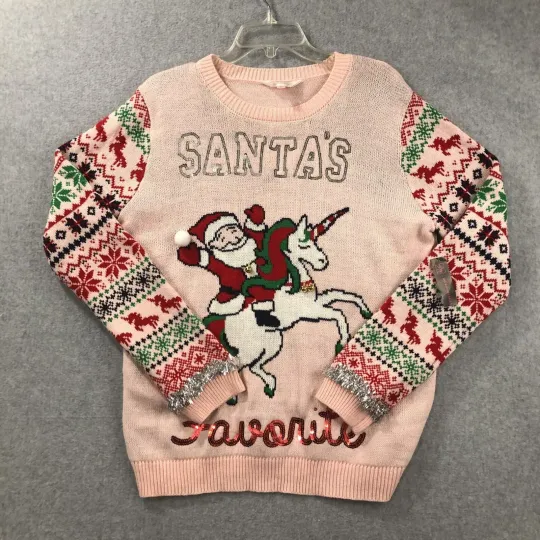 Unicorn Ugly Christmas Santa Riding Pink 3D Sweater XXL No Boundaries Garland