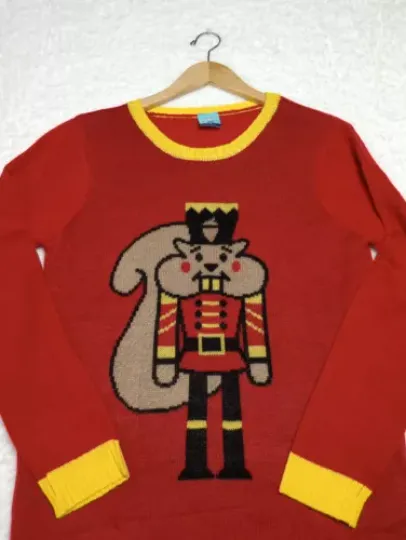 Norther Pole Red & Yellow Ugly Sweater Nutcracker Squirrel Women's Size M NWT