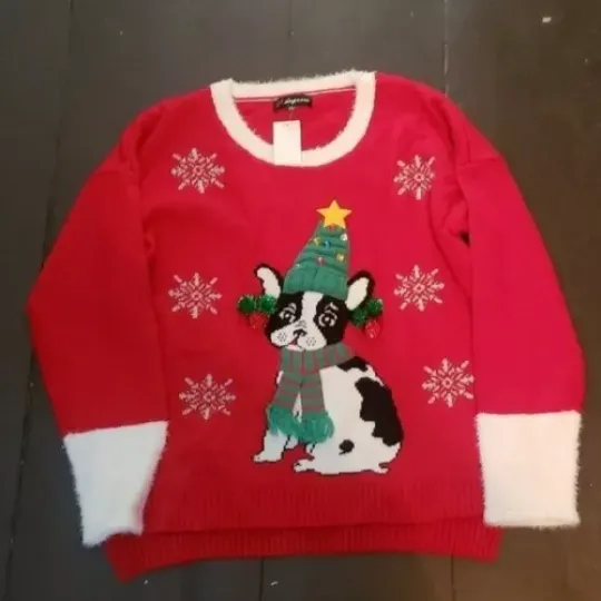 New NWT Boston Terrier Ugly Christmas Sweater - dog pet fluffy trim - Size XXL