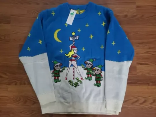 COSTUME AGENT Ugly Christmas Sweater Pole Dancer Elves North Pole Adult Funny XL