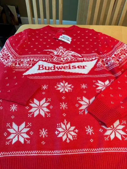 NWT BUDWEISER SNOWFLAKE HOLIDAY UGLY CHRISTMAS SWEATER MENS SZ L