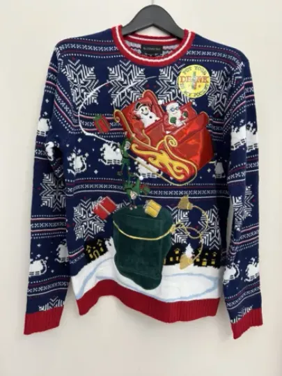 Ugly Christmas Sweater Size Medium Drink Pocket Santa Elfs Presents NWT