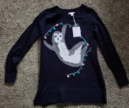 NWT Lauren Conrad XS Sloth Christmas Holiday Intarsia sweater shirt top ugly