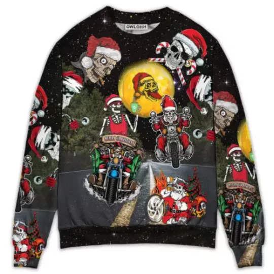 Santa Skull Is Racing To You Ugly Christmas Sweater Christmas Gift For Dad NEW