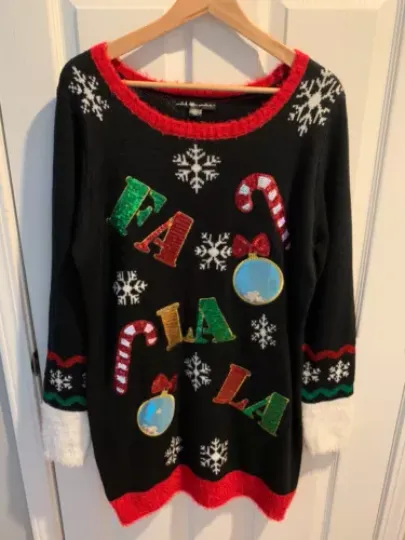 NWT women’s L festive sequin ugly christmas sweater dress holiday
