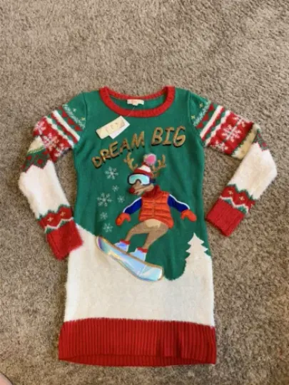 It's Our Time Dream Big Rudolph Ugly Christmas Sweater Junior's Medium