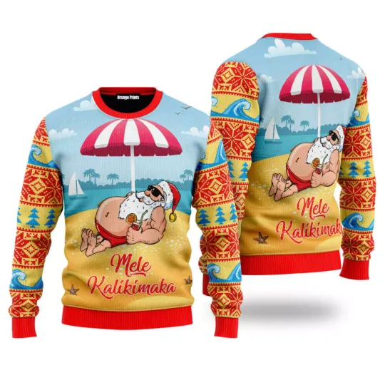 Santa Claus Mele Kalikimaka Beach Ugly Christmas Sweater For Men & Women UH1535