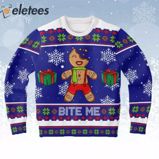 Gingerbread Bite Me Ugly Christmas Sweater GQHQ7Q8H
