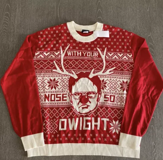 The Office Dw Schrute Long Sleeve Rudolph Ugly Christmas Sweater Red Size S
