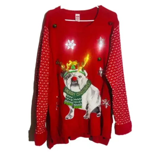 Holiday Christmas Sweater Plus Size 3X 26W 24W Dog Bulldog Ugly New Women’s