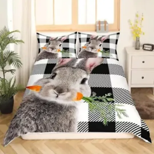 Rabbit Carrot Duvet Quilt Cover Double Queen Pillowcase Bedding Set