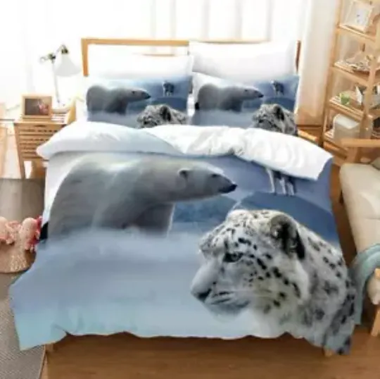 Snow Leopard Polar Bear Wolf Duvet/quilt/doona Cover Queen/king Bedding Set