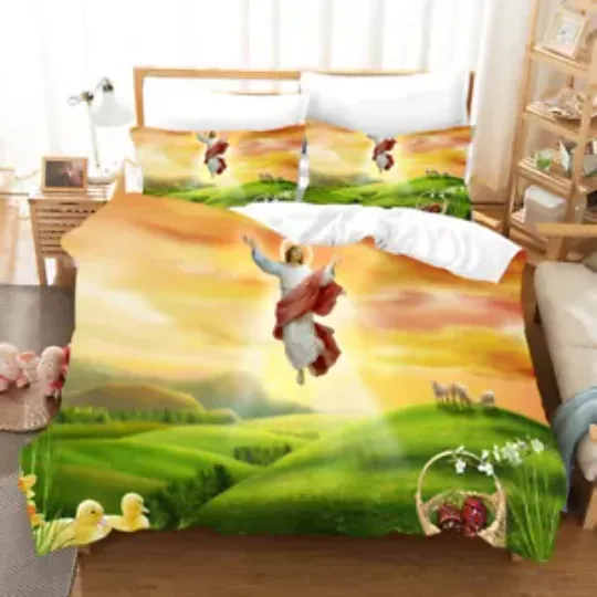 Jesus Easter Egg Ducks Duvet Doona Quilt Cover Pillowcase Queen Bedding Set