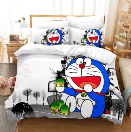 Bedroom Decorate Doraemon Doona Quilt Duvet Cover Single Double Queen Size Gifts