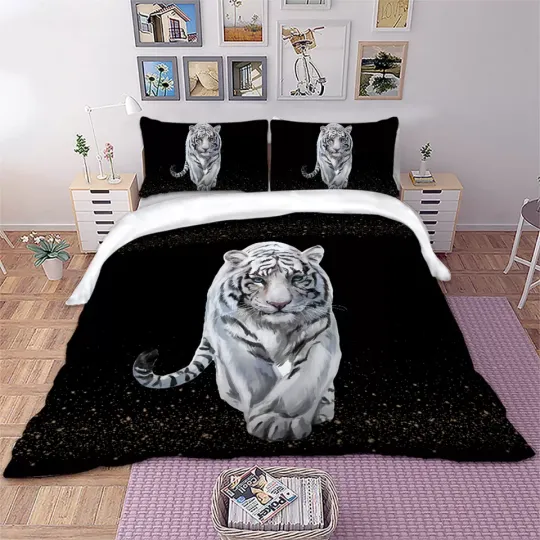 3D Tiger Black Duvet Cover Set Queen King Animal Print Bedding Set Pillowcase