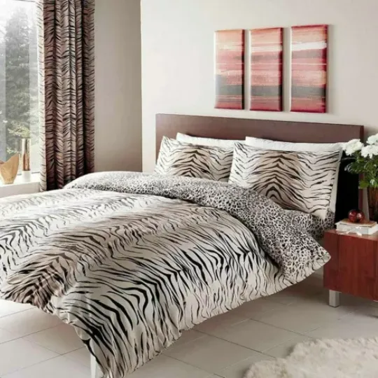 Tiger Skin Brown Duvet Quilt Cover & Pillow Case Bedding Set Stripe
