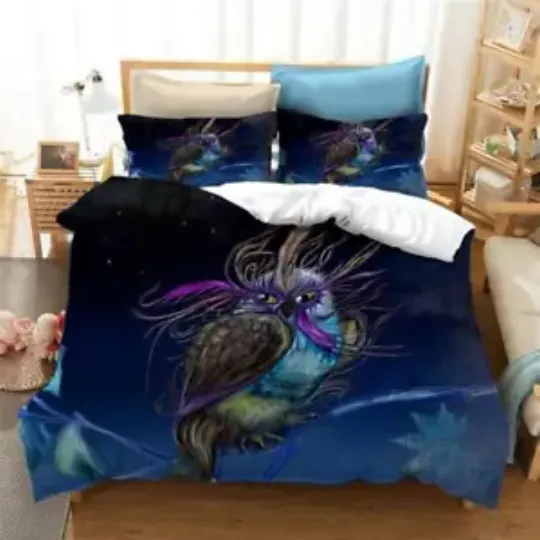 Owl Animal 3D Printed Gift 2 Quilt Duvet Cover Set Super King Queen Children