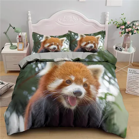 3D Cute Red Panda Animal Print Duvet Cover Quilt Cover Pillowcase Bedding Set